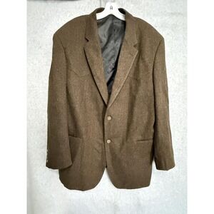 Vtg  Bar WS Blazer Sport Coat Mens 46L Brown Wool Western Tweed Jacket Rodeo